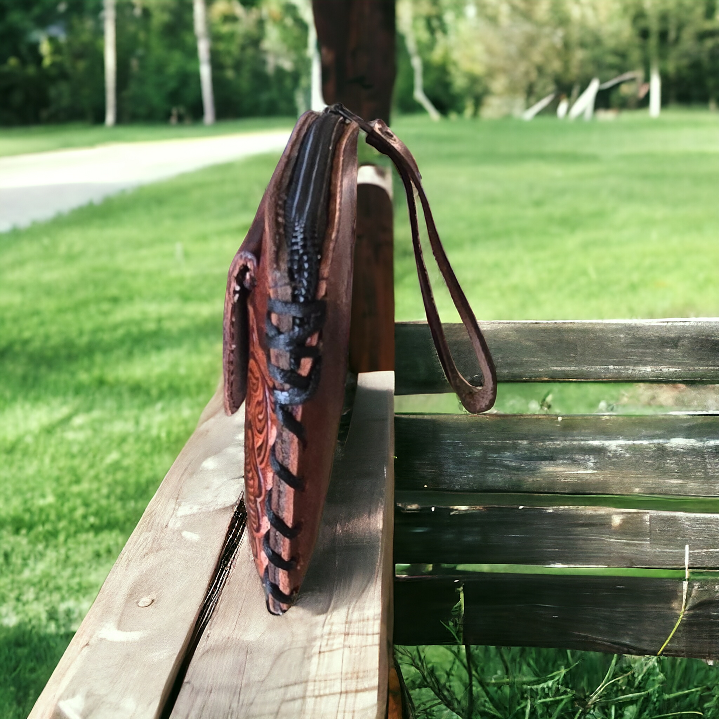 Brown Leather Wristlet Wallet- Made in Mexico