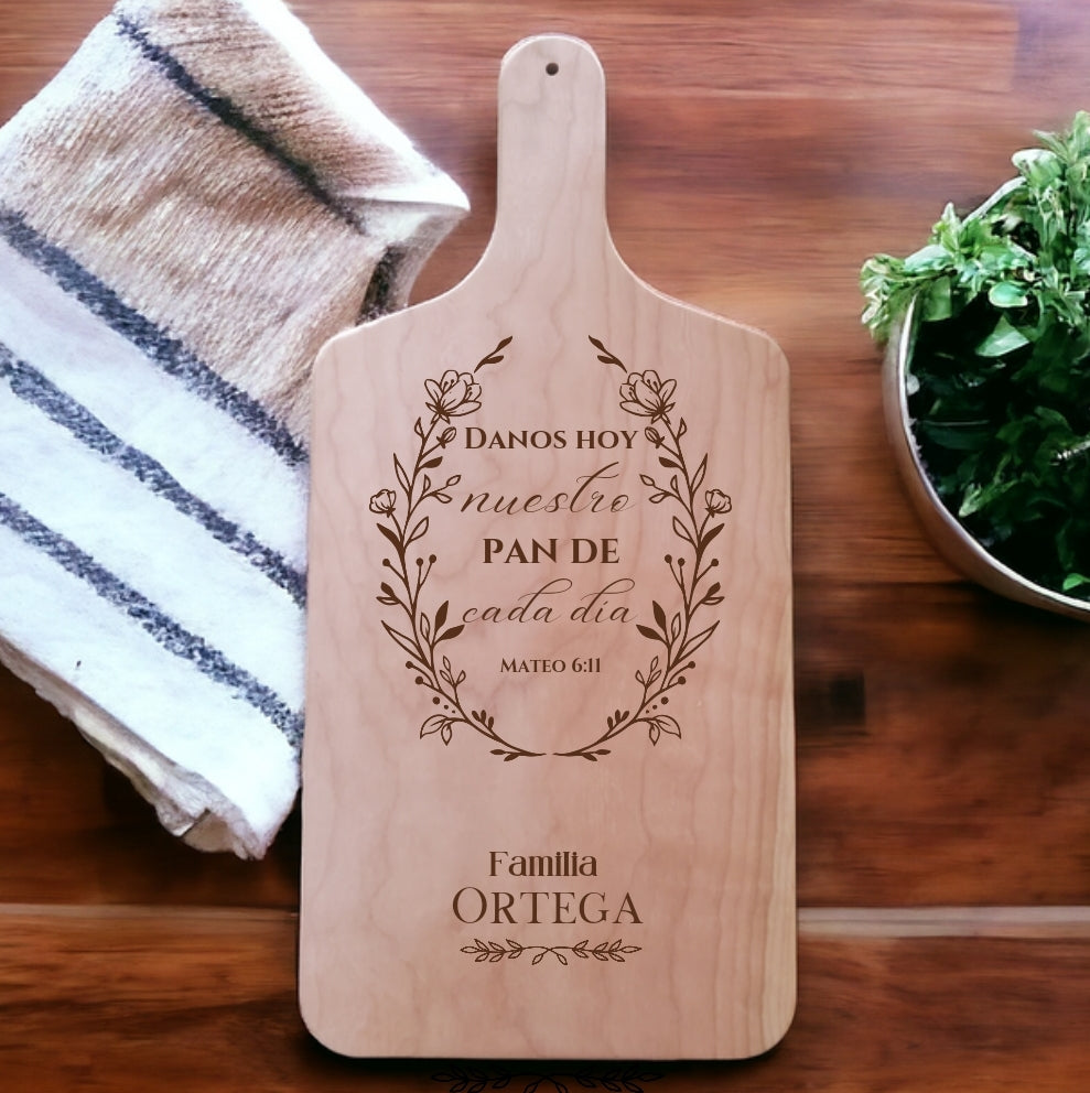 Personalized Maple Or Cherry Cutting Board With Bible Verse- "Give Us This Day Our Daily Bread"